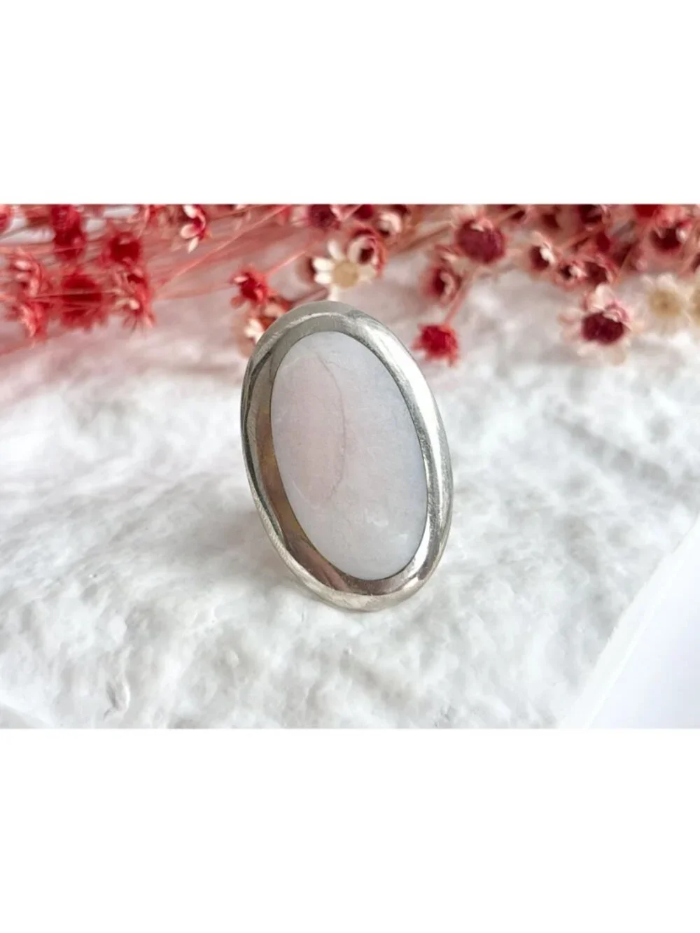 Pink Mother of Pearl Gemstone Minimalist Sterling Silver 925 Vintage Ring - sz 8